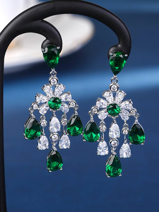 4 Brass Cubic Zirconia Multi Color Geometric Luxury Cluster Earring