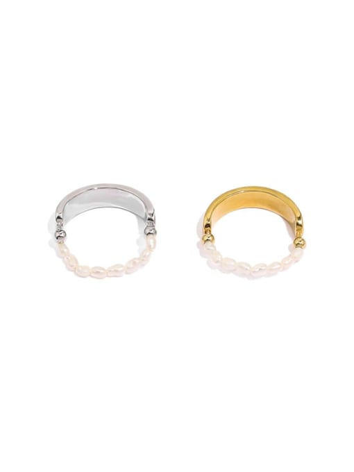 ACCA Brass Freshwater Pearl Geometric Minimalist Band Ring