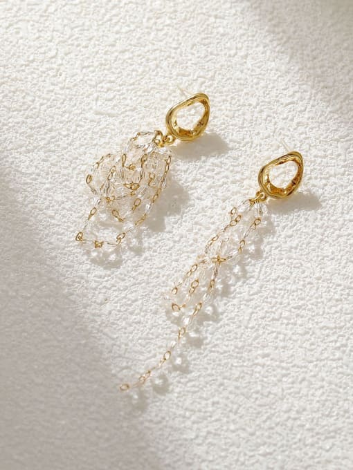 14k Gold White Brass Crystal Tassel Minimalist Threader Earring