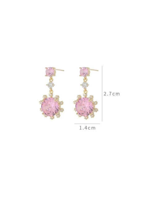 YOUH Brass Cubic Zirconia Pink Flower Dainty Drop Earring 1