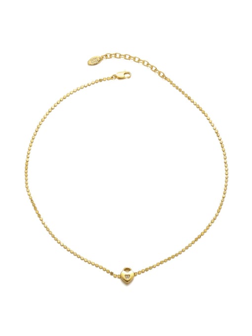 golden Brass Cubic Zirconia Heart Vintage Necklace