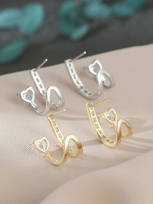 YOUH Brass Cubic Zirconia Heart Dainty Stud Earring 2