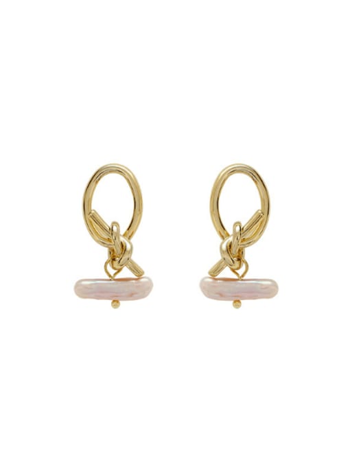 Light Gold Pink Pearl Brass Imitation Pearl Oval Minimalist Drop Earring