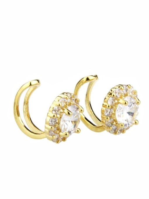gold-plated Brass  Round Cubic Zirconia  Dainty Clip Earring