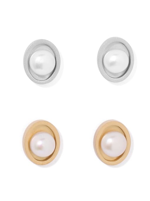 TINGS Titanium Steel Imitation Pearl Geometric Minimalist Stud Earring 0