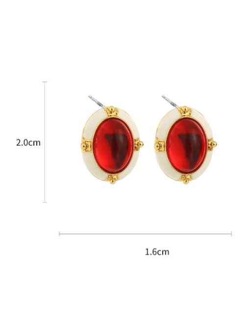 Five Color Brass Glass Stone Geometric Vintage Stud Earring 3