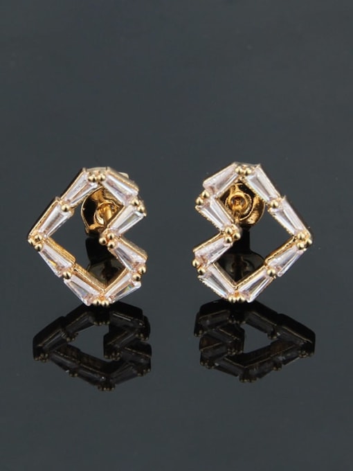 renchi Brass Cubic Zirconia Heart Dainty Stud Earring 1