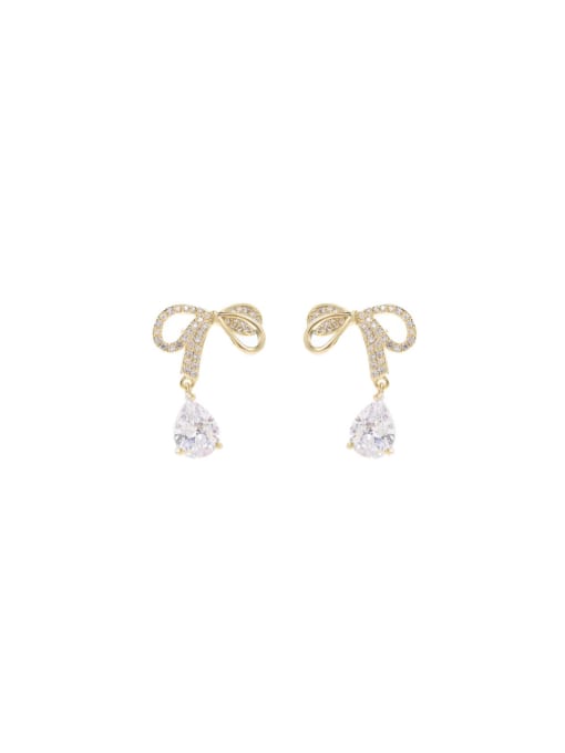 Gold ED65353 Brass Cubic Zirconia Bowknot Dainty Stud Earring