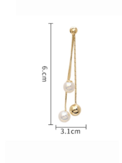 HYACINTH Brass Imitation Pearl Tassel Minimalist Drop Earring 2