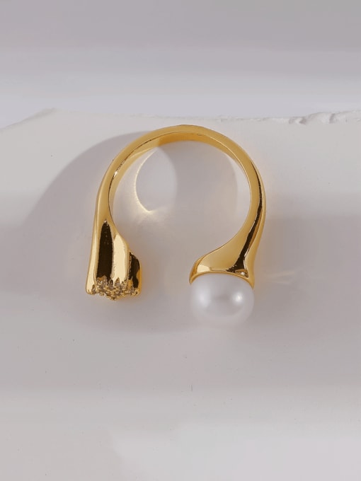 18K Gold Brass Imitation Pearl Geometric Minimalist Band Ring