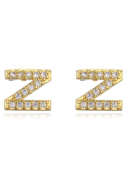 Z Brass Cubic Zirconia Letter Minimalist Stud Earring