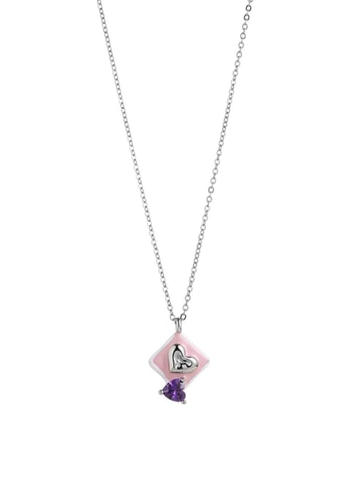 Purple Zircon Necklace Brass Cubic Zirconia Enamel Dainty Heart Earring and Necklace Set
