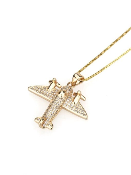 renchi Brass cubic zirconia  vintage aircraft Pendant Necklace 1