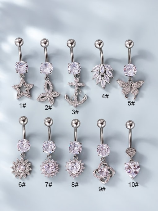HISON Brass Cubic Zirconia  Flower Belly studs & Belly Bars 0