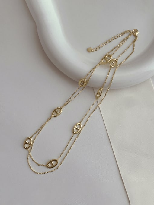 N314 gold Brass Geometric Minimalist Multi Strand Necklace
