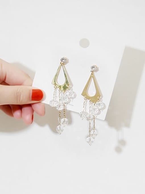 14K gold Copper Crystal triangle Tassel Dainty Stud Trend Korean Fashion Earring