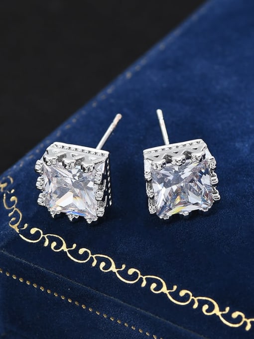 Large ED897281 Brass Cubic Zirconia Square Dainty Stud Earring