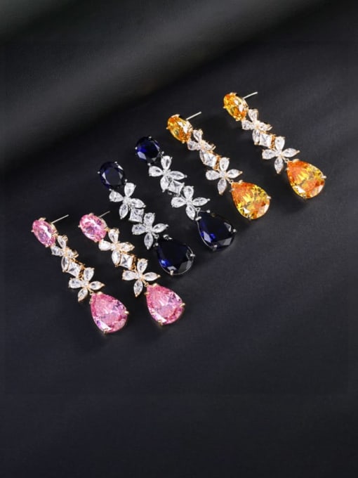 OUOU Brass Cubic Zirconia Multi Color Heart Luxury Cluster Earring 1