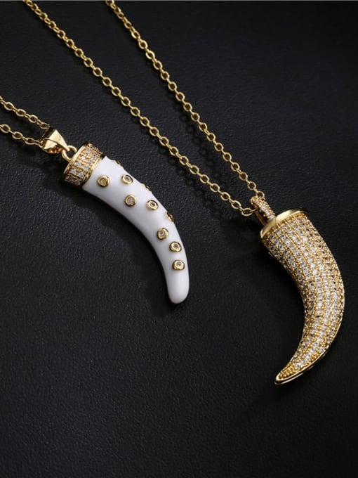 AOG Brass Cubic Zirconia Enamel  Vintage Horns Pendant Necklace 0