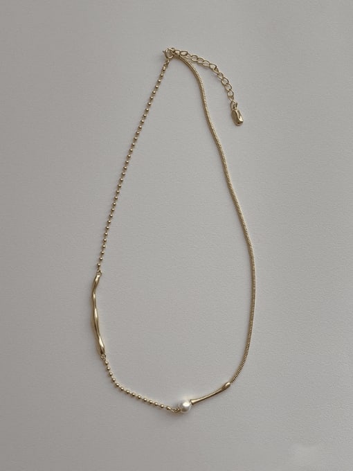 L 125 gold Brass Imitation Pearl Geometric Minimalist Necklace