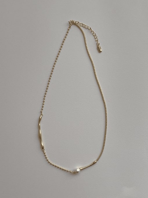 YOUH Brass Imitation Pearl Geometric Minimalist Necklace 1