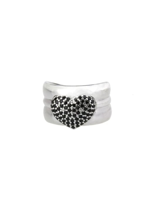 Platinum Plated Black zirconium Brass Cubic Zirconia Heart Luxury Band Ring