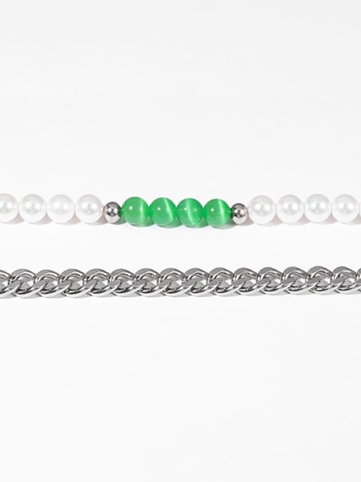 TINGS Titanium Steel Imitation Pearl Geometric Chain Vintage Beaded Necklace 3