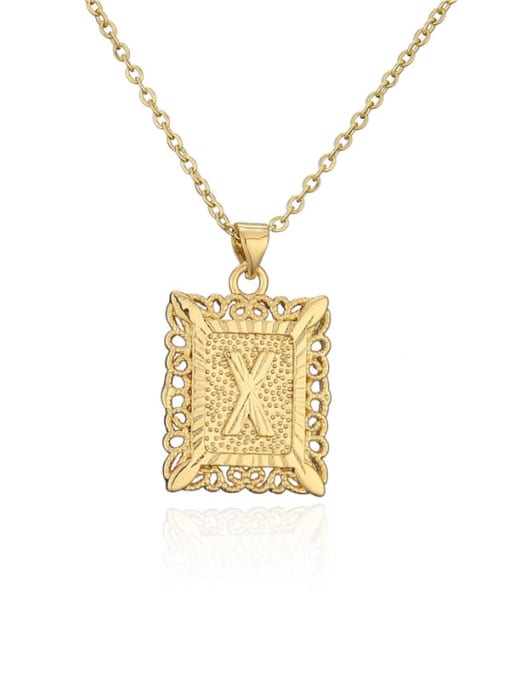 X Brass Letter Vintage Holllow Geometric Pendant Necklace