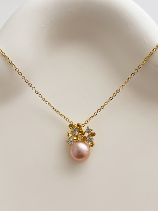 ZRUI Brass Freshwater Pearl Flower Dainty Necklace 0