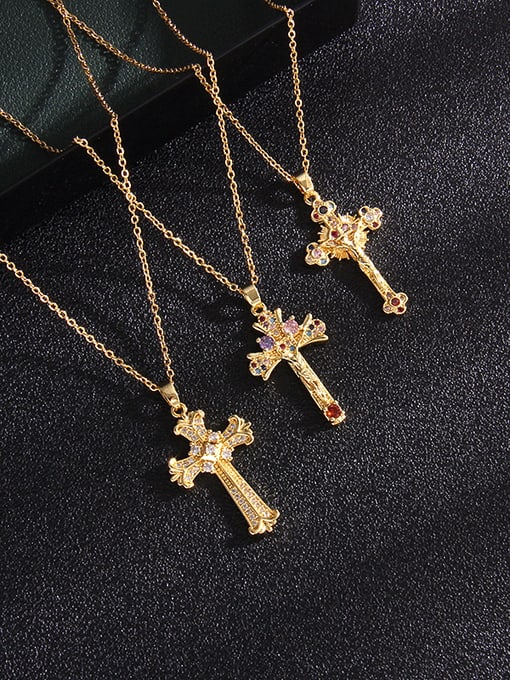AOG Copper Cubic Zirconia Cross Vintage Regligious Necklace 3