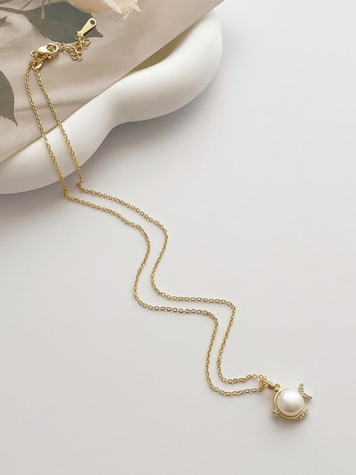 ZRUI Brass Freshwater Pearl Fish Dainty Necklace 2