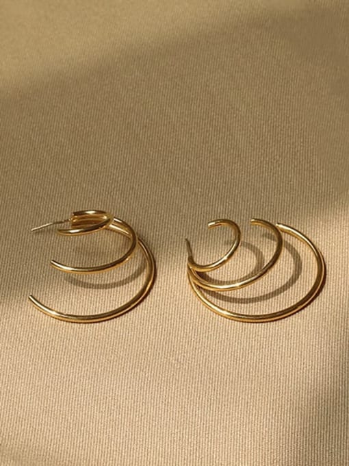 Three lines Brass Geometric Vintage C-shaped big ear ring Hoop Earring