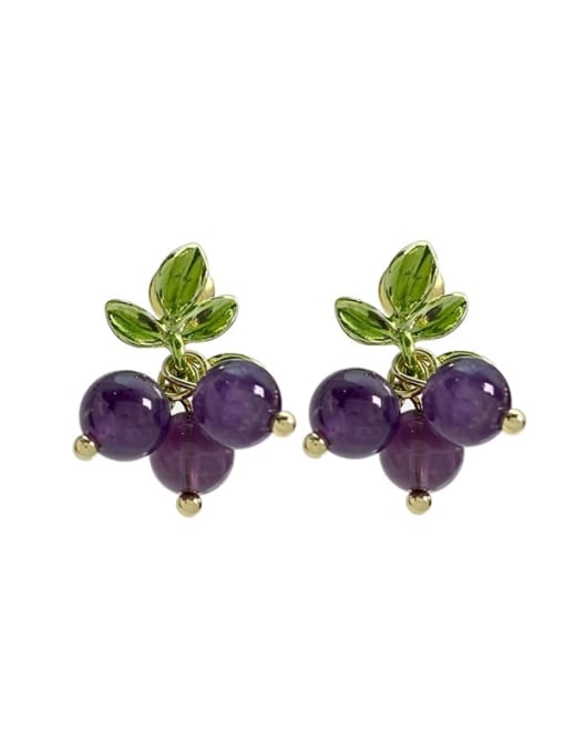 purple Brass Crystal Enamel Friut Dainty Stud Earring