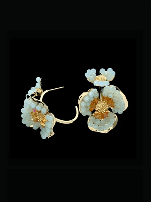 SUUTO Zinc Alloy Natural Stone Flower Luxury Stud Earring 0