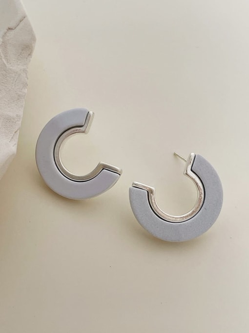 White S925 silver needle Alloy Resin Geometric Vintage Stud Earring/Multi-Color Optional