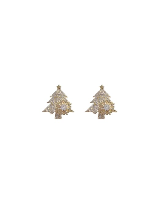 YOUH Brass Cubic Zirconia Tree Dainty Stud Earring 0