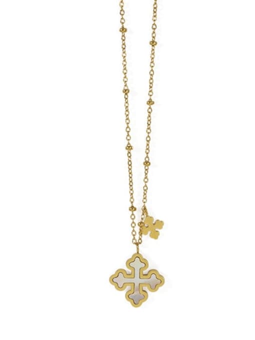 golden Brass Shell Cross Vintage pendant Necklace
