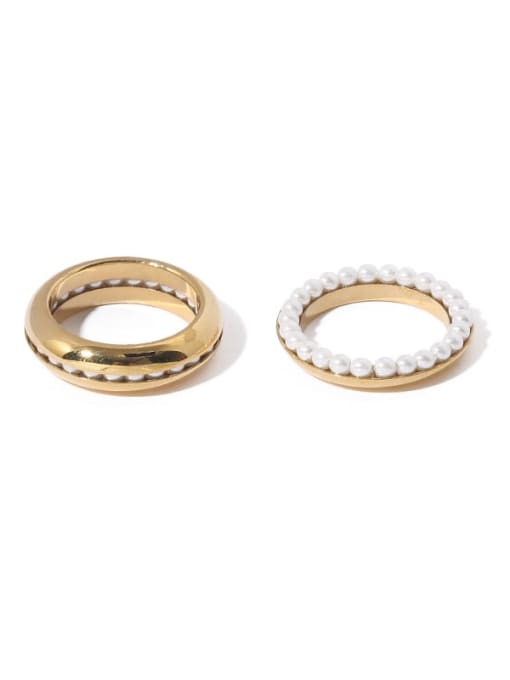 ACCA Brass Imitation Pearl Geometric Vintage Band Ring