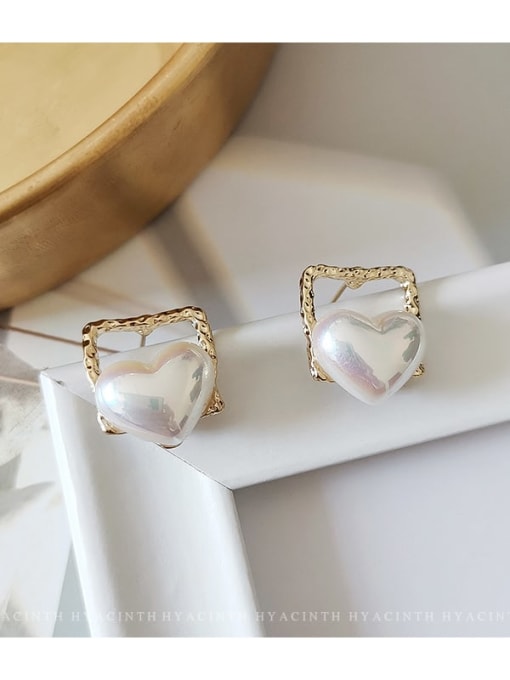 HYACINTH Copper Freshwater Pearl Heart Minimalist Stud Trend Korean Fashion Earring 3