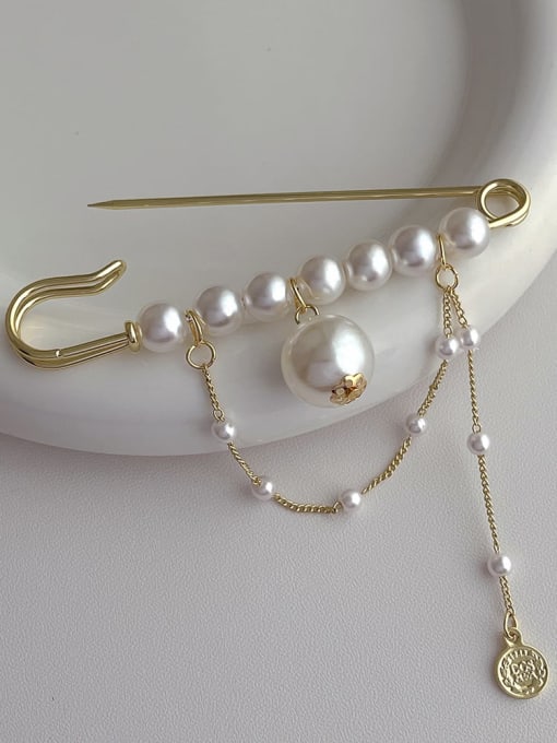 N46 single pearl brooch Brass Imitation Pearl Tassel Minimalist Brooch