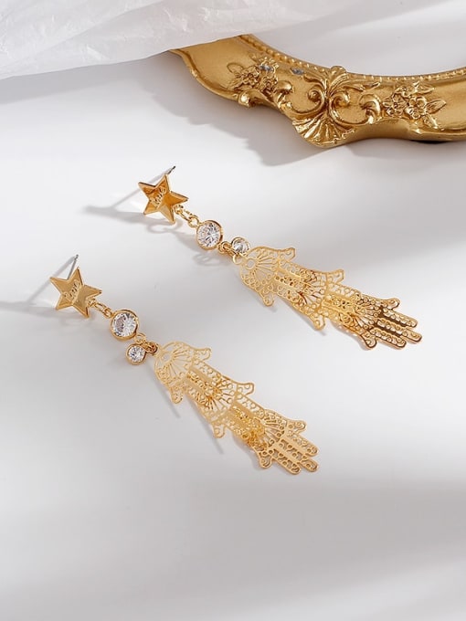 gold Copper  Ethnic Long section palm abstract  Drop Trend Korean Fashion Earring