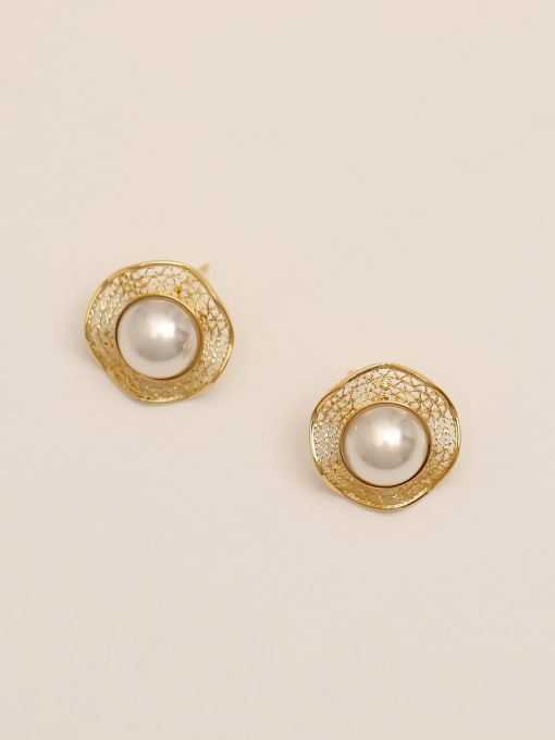 14K gold Brass Imitation Pearl Geometric Vintage Stud Trend Korean Fashion Earring