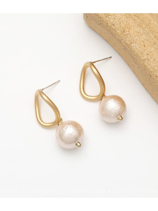 matte gold Copper Freshwater Pearl Geometric Minimalist Huggie Trend Korean Fashion Earring