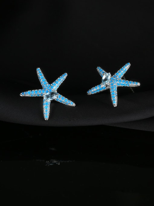 blue Brass Cubic Zirconia Sea Star Minimalist Cluster Earring