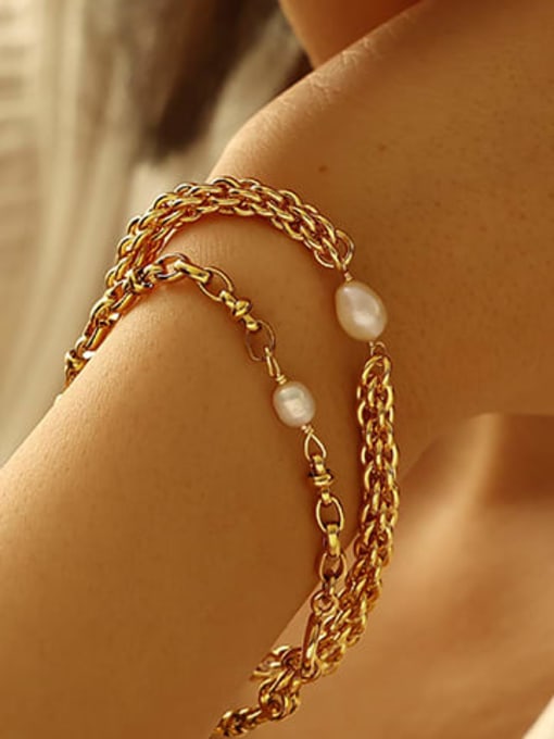 ACCA Brass Imitation Pearl Geometric Hip Hop Strand Bracelet 1