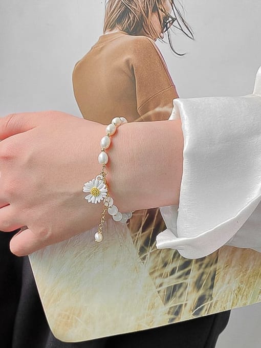 Papara Alloy Imitation Pearl Flower Ethnic Adjustable Bracelet 2