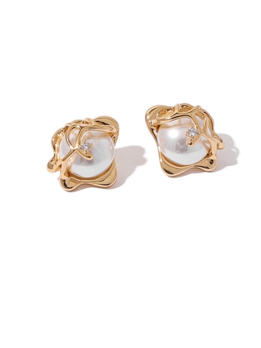 Pearl Earrings Brass Imitation Pearl Geometric Vintage Stud Earring