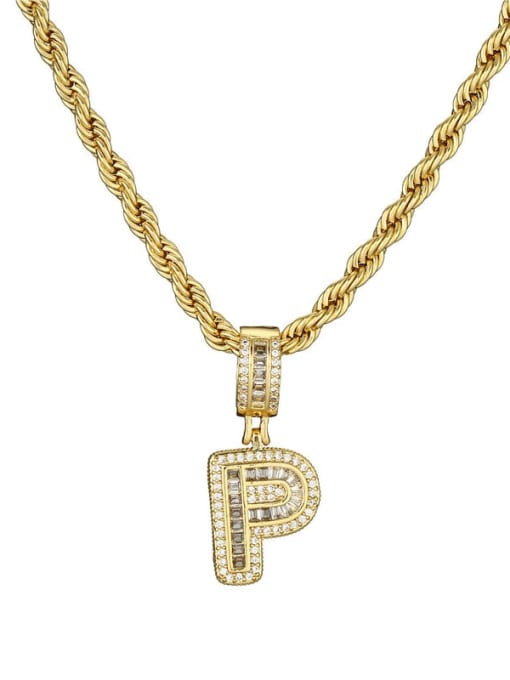 P Brass Cubic Zirconia  Vintage Letter Pendant Necklace