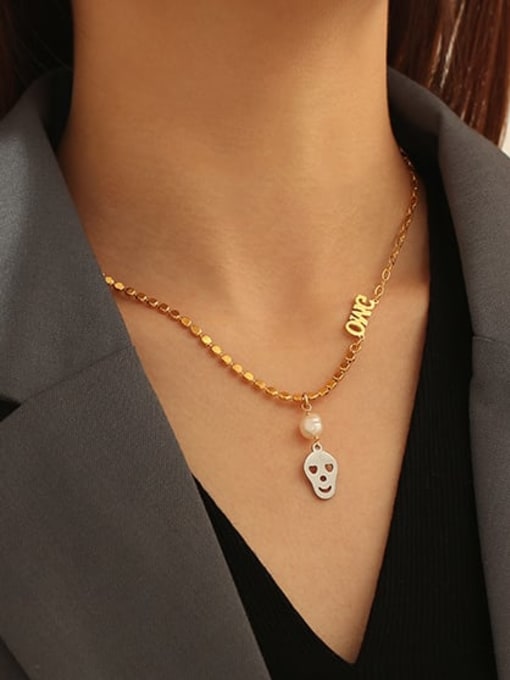 ACCA Brass Bead  Chain Vintage Skull pendant  Necklace 0