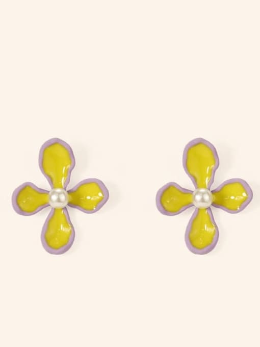 Purple yellow Alloy Enamel Flower Cute Stud Earring